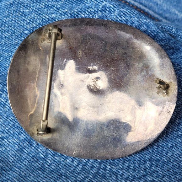 Sterling Silver and Turquoise Three Horse Head Belt Buckle - Picture 5 of 5